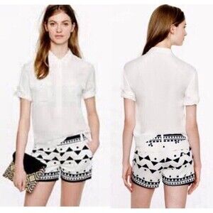 J. Crew Chino Shorts Women Sz 2 White Blue Geometric Print Summer Beachy Casual